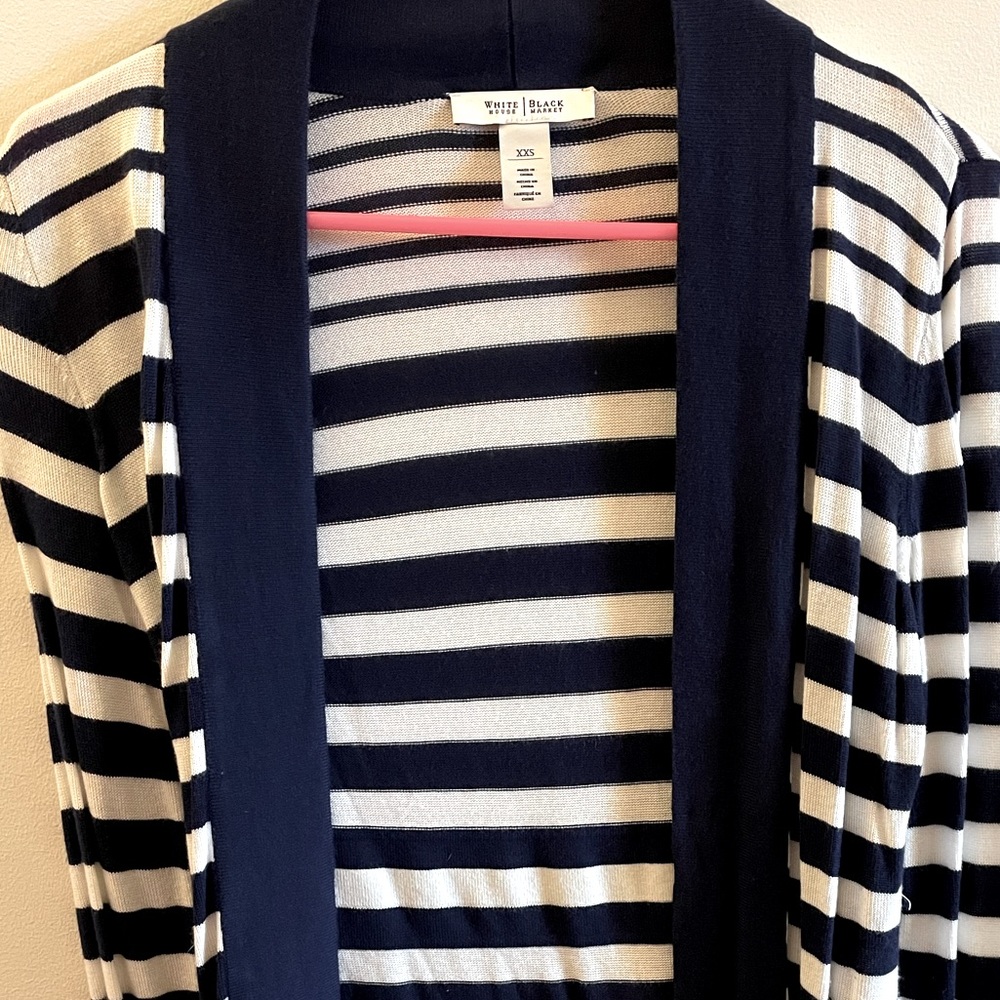 WHBM navy and white striped cardi